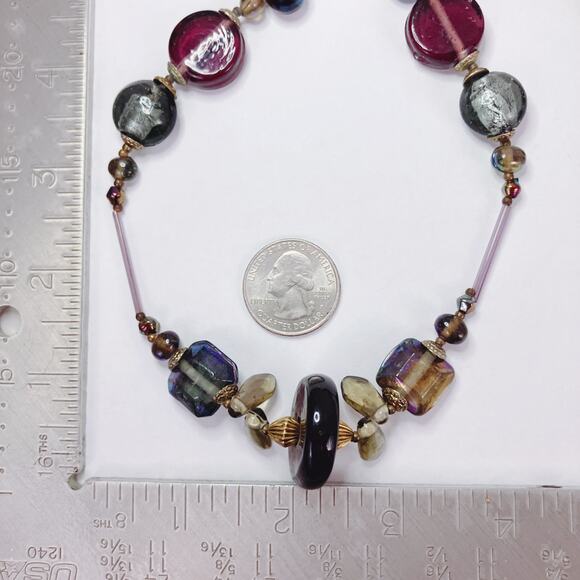 VTG Iridescent Glass Bead Necklace Cube Round Geometric Shapes Unique Statement - Picture 11 of 11